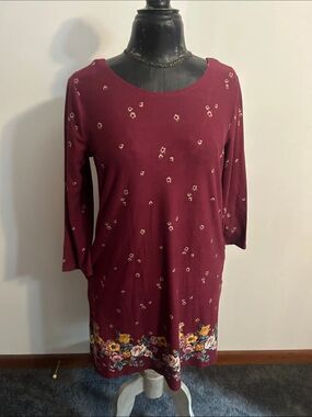 Nine Britton Burgundy Floral Border Tunic Dress